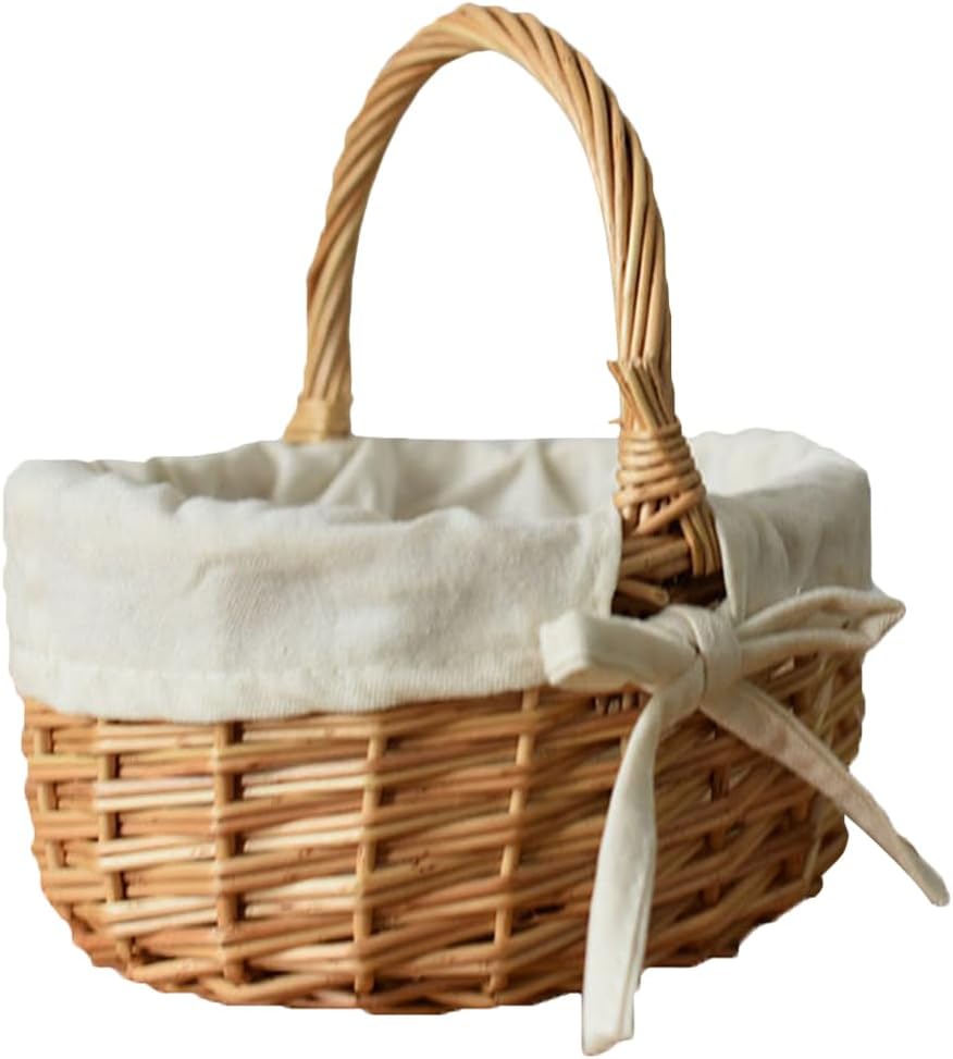 Amosfun Mini Wicker Basket Picnic Basket Fruit Egg Bread Flower with Handle 6.7 x 7.9 x 4.3 Inch