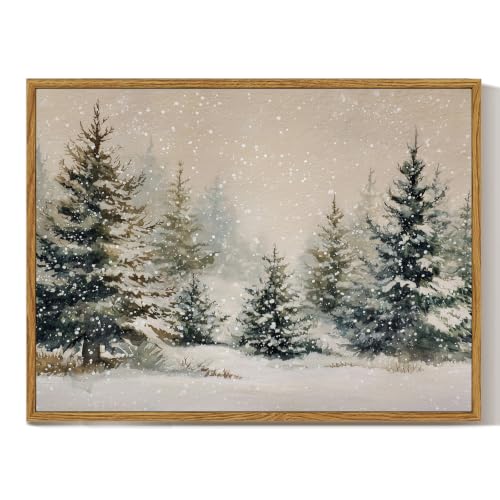 Image of ARPEOTCY Framed Winter Christmas Wall Art, Winter Snow Pine