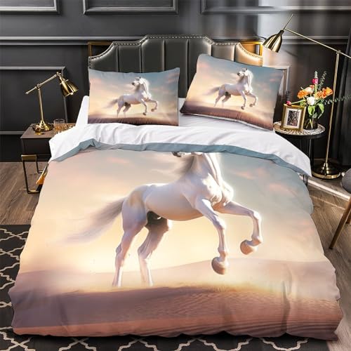 Housse de couette animaux 3D King en microfibre premium L'étalon Blanc