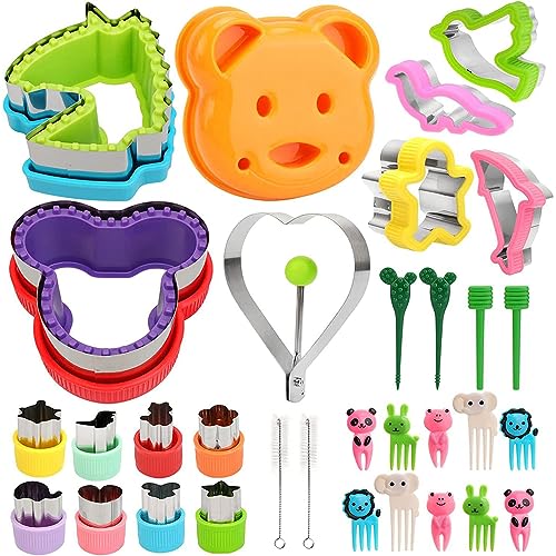 Fyearfly Juego de cortador y sellador de sándwich, 32 piezas, formas de galletas, frutas, verduras para divertidas, actividades de cocina para niños y niñas