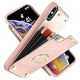 iPhone Xs Wallet Case, LAMEEKU iPhone X Card Holder Case with Finger Kickstand Ring Holder Leather...