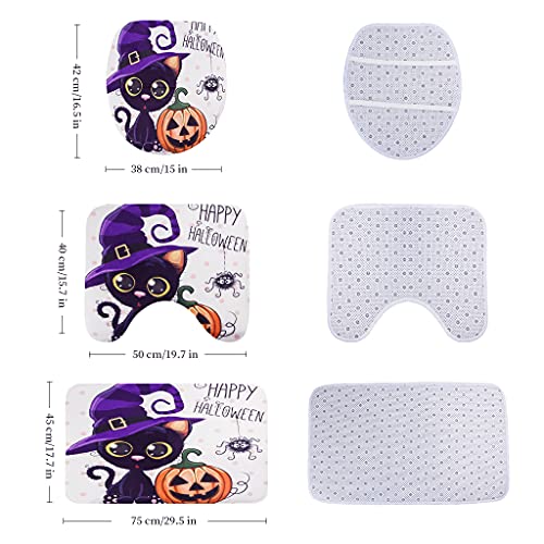 Rlhhug Cute Shower Curtain Set For Bathroom Decor, Pumpkin Cat Curtains 72×72 Inch With Absorbent Bath Mat, Washable Durable Decorative Plastic Curtain With Hooks, Toilet Contour Mat And Lid Cover #TOP5