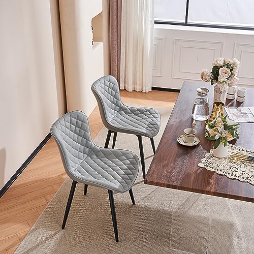 Kidol & Shellder Dining Chairs Kitchen & Dining Room Chairs Set Of 2 Modern Upholstered Living Room Chairs Faux Leather Vanity Chair Comfortable Contemporary Reading Chair(Gray),3 Mins Quick Assembly #TOP2
