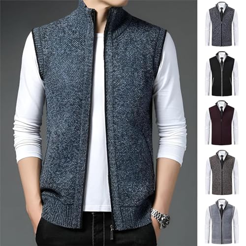 Tokouk Men'S Knitted Zip Warm Vest,Winter Fleece-Lined Sleeveless Cardigan Sweater Leisure Thickened Vest.2
