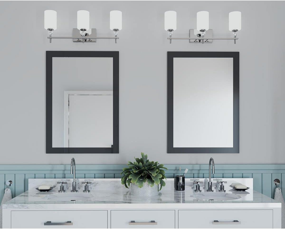 Progress Lighting Status Collection 3-Light Etched Linen Glass Coastal Bath Vanity Light Polished Chrome