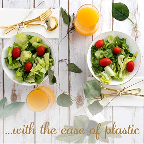 [16 Oz 40 Count] White Plastic Floral Design Party Soup Bowls With Gold Rim Premium Heavyweight Elegant Disposable Tableware Dishes #TOP4