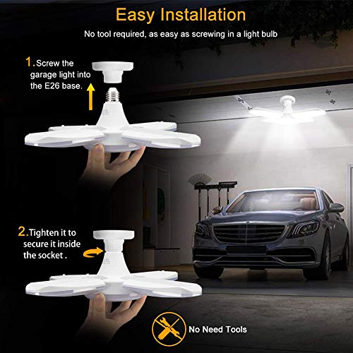 (4 Pack) Led Garage Lights, 60W Trilights Ceiling, High Low Bay Deformable Adjustable 4 Led Light Bulbs 6000Lm 6000K, Screw In Tribright Garage Lighting Fixture,Cri80 Daylight #TOP6