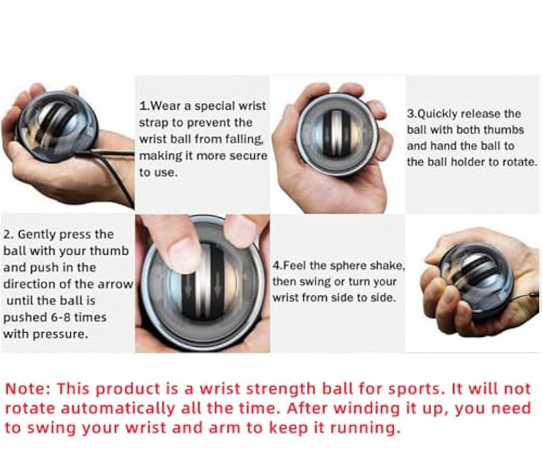 Auto Start Gyro Ball Strengthener, Forearm Gyro Ball Wrist Exerciser, Auto-Start Colorful Lighting (with Light-Black)