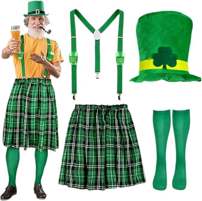 Cozzmats Ensemble écossais pour homme - Mini jupe et chapeau écossais, pour femme écossaise, St Patrick, fournitures de fête - Motif à carreaux irlandais - Costume...