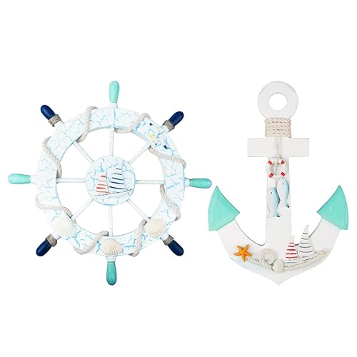 2 Pack 11" Nautical Beach Wooden Ship Wheel and 11"