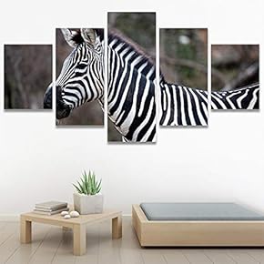 SIGNWIN 5 Panel Canvas Wall Art Animals Black...