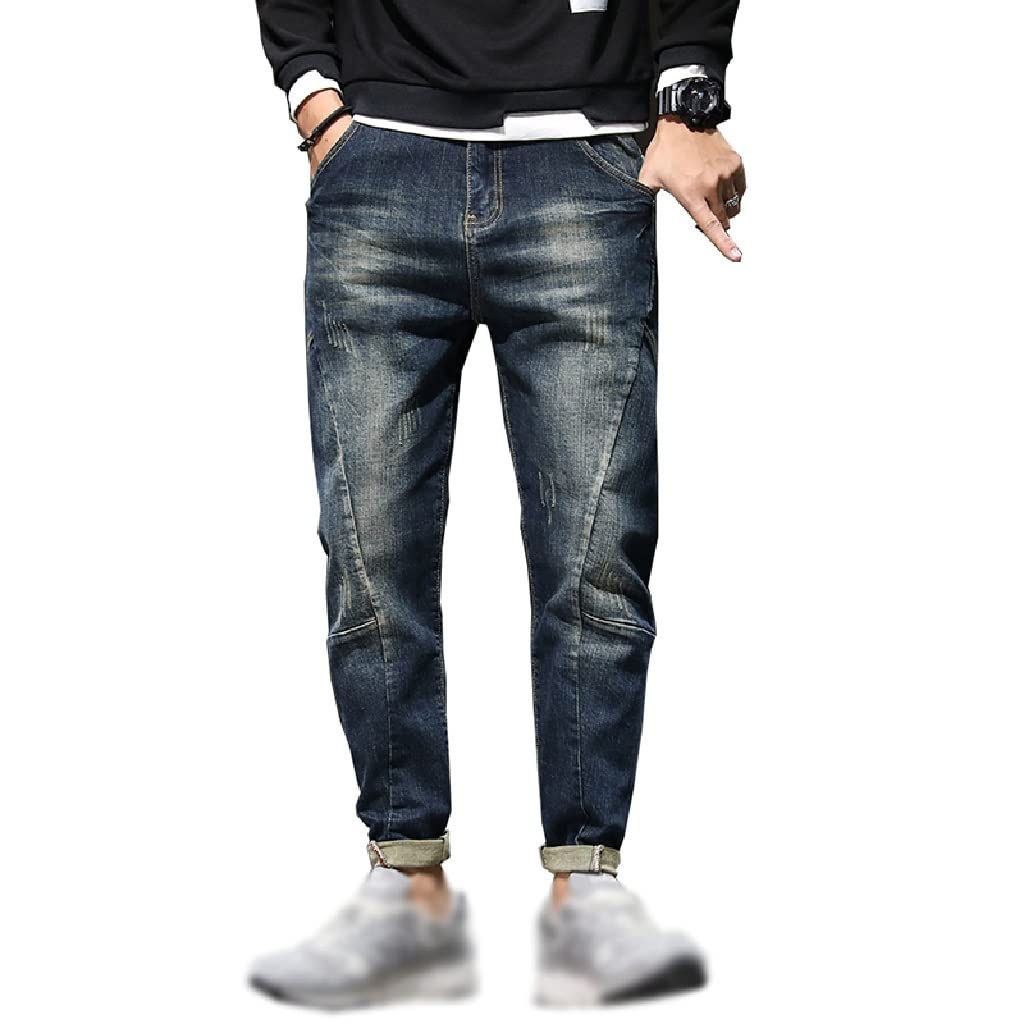 Mens Jeans Harem Pants Pockets Loose Fit Baggy Moto Men Stretch Retro Streetwear Relaxed Tapered