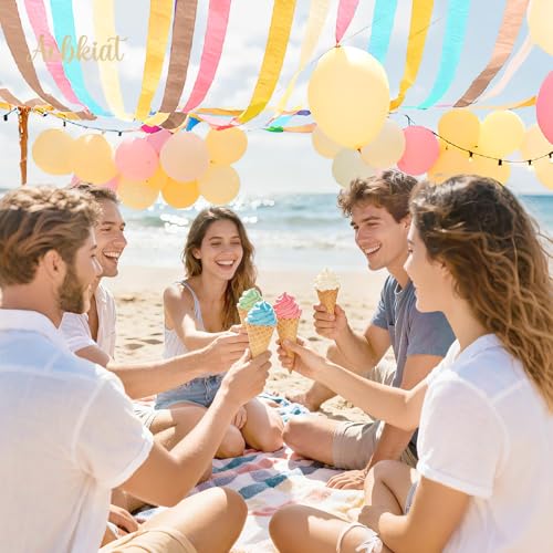 Image of AOBKIAT Birthday Crepe Paper Streamers Party Decorations,5 Rolls Pastel Colorful Streamers for Candyland Theme Baby Shower Wedding Easter Christmas Decorations,1.8 Inch x 82 Ft /Roll