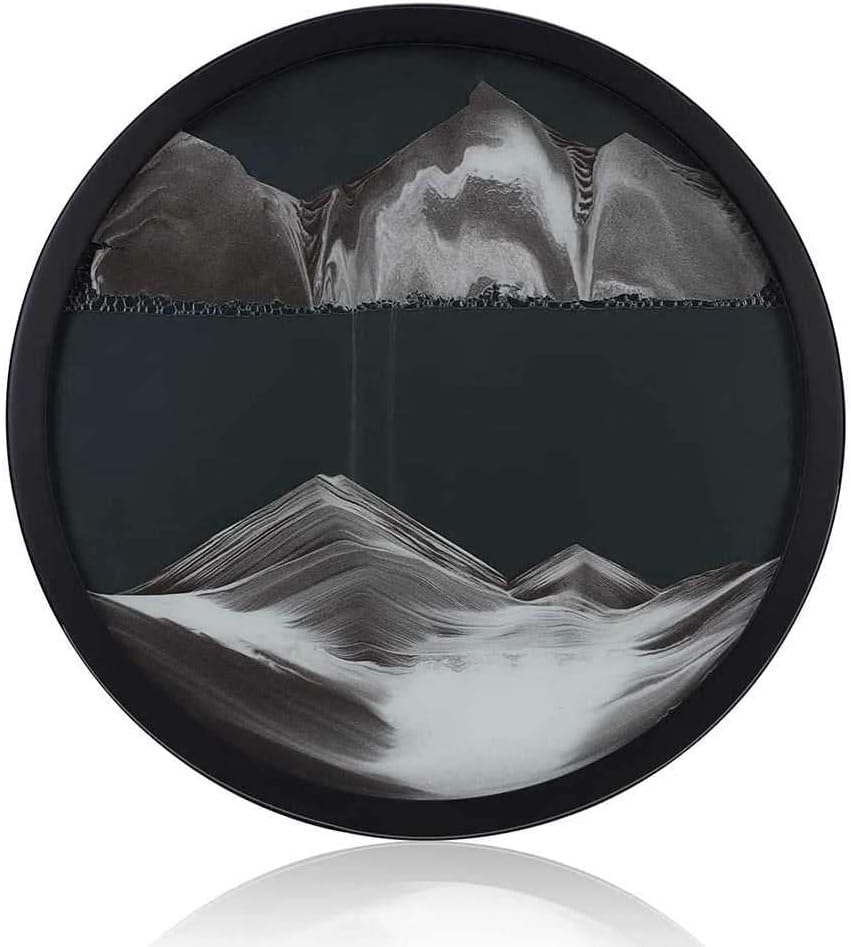 KRIDDR Dynamic Sand Art Picture 3D Moving Sand Landscape Round Glass Moving Sand Pictures for Stress Relief Wall Mounted Moving Sand Art Picture Frame for Office Home