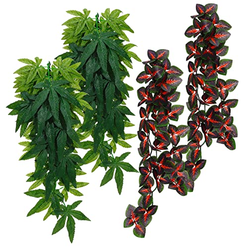 GALPADA 1set Simulation Rattan Hanging Plants for Fish Tank Habitat Decorations Lifelike Vines with Suction Cups for Reptiles Aquatic Pets Enhances Natural Environment 4pcs