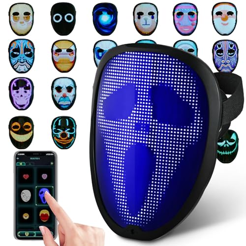 AIGLUN New Led Mask with Rechargeable Bluetooth-compatible App Controlled, Customizable Shining Mask, LED Lighted Face Transforming Mask For unisex-child