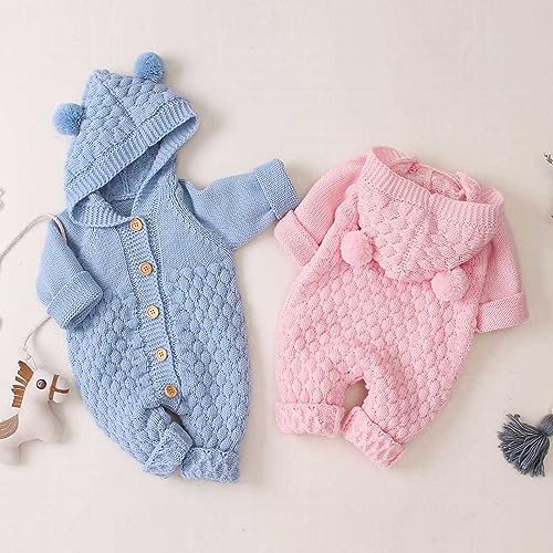Newborn Baby Boys Girls Bear Hooded Romper Knitted Sweater Outfits Solid Jumpsuit Onesi𝐞 Fall Winter Clothes2