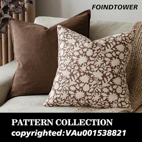 Image of Foindtower Set of 2 Decorative Neutral Floral Throw Pillow Covers Accent Farmhouse Cushion Covers Boho Vintage Pillowcase for Couch Sofa Bedroom Living Room Home Decor,18x18 Inch,Wine Red