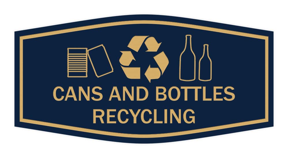 Fancy Cans and Bottles Recycling Sign (Navy Blue/Gold) - Medium