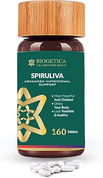 Biogetica Spiruliva Organic Spirulina with Astaxanthin Tablets - Vegan Protein & Green Superfood Supplement - Natural Systemic Cleansing & Vitality Support - Non-GMO Nutrients - 160 Count