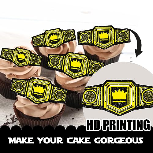 18pcs Gold Glitter Championship Ring Dessert Cupcake Topper Wrestling Belt Fitness Sports Theme Decor Supplies Men Boys Happy Birthday Anniversary Party Decorations by LETLIMIT - Image 3