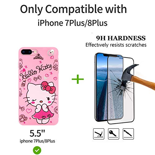 Ealievor Cartoon Case For Iphone 8 Plus/Iphone 7 Plus With Screen Protector, Cute Funny Kawaii Cat Kitty Animal Character Phone Case Silicone Lanyard 3D Cover Case For Kids Girls And Womens #TOP1