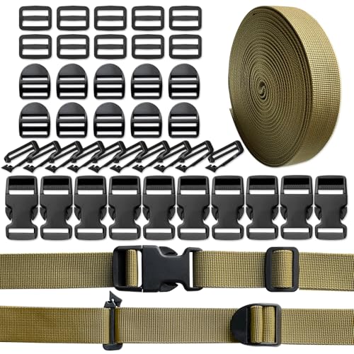 Sangle En Nylon Avec Boucle 25mm, 10 Yards De Sangle Avec 10 Paires Boucles Enfichables Et Fermetures Curseur De Sangle Boucle d'Échelle Clip De Connexion Pour Sac à Dos Diy Artisanat Collier De Chien