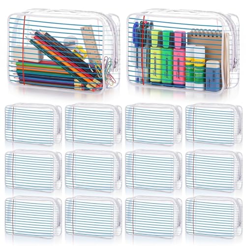 Suclain 12 Pcs Back to School Gifts Bulk Notebook Clear Makeup Bags with Zipper Waterproof Cosmetic Pouch Portable First Day of School Gifts for Students Teachers Classroom Supplies (5.5 Inches)
