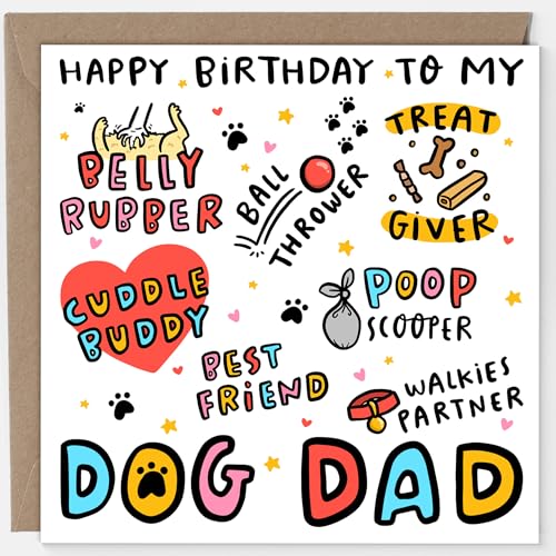 Arrow Gift Co - Dog Dad Birthday Card My Best Friend My Treat Giver My Belly Rubber Funny Birthday Card from The Dog