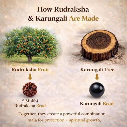 Image of Karungali Rudraksha Mala Original | Rudraksha Karungali Mala | with Jute Storage Pouch and Lab Certificate | Unpolished Rudraksha Beads | Divya Raksha Rudraksha & Karungali Mala with Silver Capping