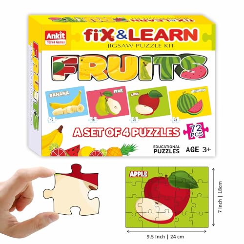 Image of Ankit Toys & Games Fix 'n' Learn Fruits Jigsaw Puzzle for Kids | Educational and Learning Toy for Kids Age 3 and Above | Boost Memory Skills | 72 Pieces Fruits Puzzles (Set of 4 Puzzles in a Box)