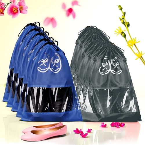 Image of Heart Home Pack of 10 Travel Shoe Organizer | Storage Bags | Travel Carrying Bag | Storage Organizers Set | Shoe Cover with Transparent Window | Shoe Dori Cover | Royal Blue & Gray
