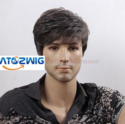 ATOZWIG@Quality Men Short Cool Lolita Black Grey Mix Wig Capless Caps Comb+Clip+Wig Cap