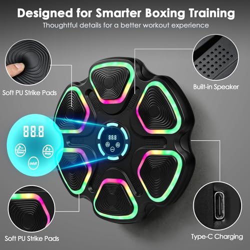 Image of OurStarry Smart Music Boxing Machine for Adults and Kids, Wall Mounted Punching Trainer with Boxing Gloves, LED Electronic Target, 9 Modes and 9 Speeds, Home Gym Workout Equipment