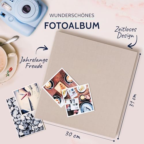 goldbuch 31605 Fotoalbum Summertime Trend 2, Fotobuch mit 100 weißen Seiten mit Pergamin Trennblätter, Foto Album mit Leinen Einband, bis zu 600 Bilder, Hochwertiges Papier, Beige, 30 x 31 cm