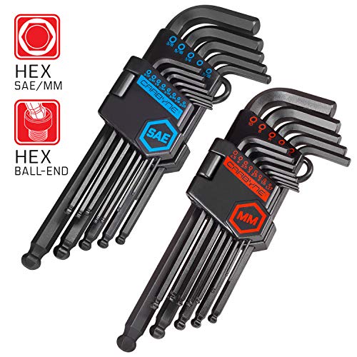 CARBYNE 26 Piece Long Arm Ball End Hex Key Wrench Set, Inch/Metric, S2
