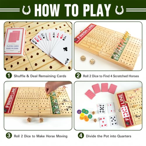 Juego de mesa Horse Race con tablero plegable y caballos metálicos miniatura 3