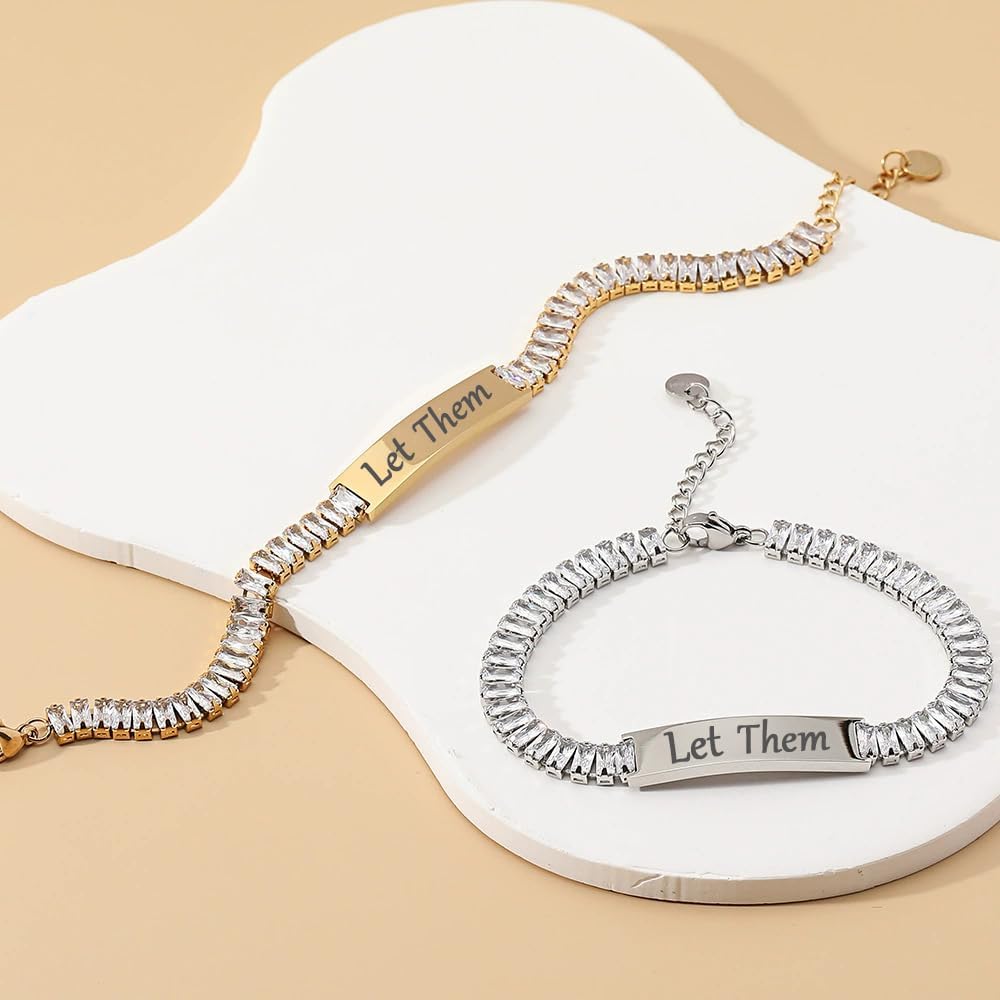 Let Them Bracelet For Women, Classic Diamond Tennis Bracelets Self Worth Motivational Stainless Steel Engraving Tube Bangle Inspirational Chain Crystal Friendship Bracelet Jewelry Gifts - Image 6