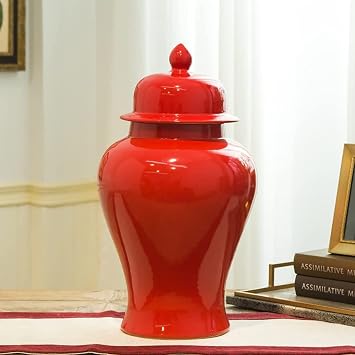Red Ceramic Temple Jar, Decorative Handmade Ceramic Ginger Jar with Lid, Ceramic Vase Jar, for Home Decor, Tea Cans, Storage Jars [Energy Class A]