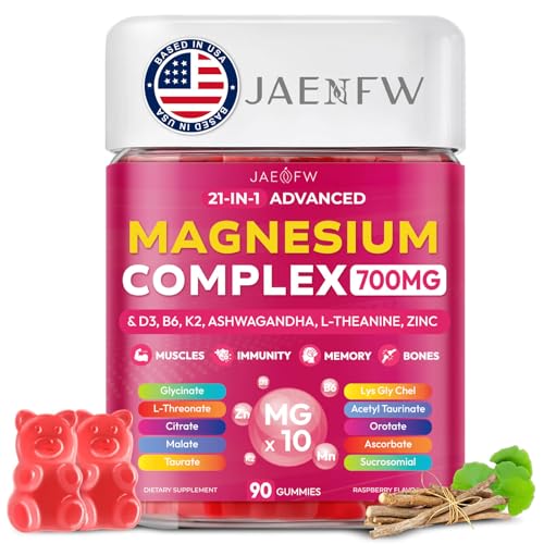 Magnesium Glycinate Gummies 700MG - 21-in-1 Advanced Magnesium Supplement with Ashwagandha L-Theanine Zinc Vitamin - Sugar Free Magnesium Gummies for zzZ Focus & Relaxation for Women Men & Kids