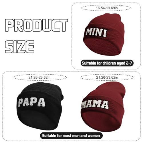 3 Pcs Parent-Child Beanie Hat Mama Papa Mini Embroidery Knitted Hat Winter Warm Cuffed Cap Matching Family Beanie Hat2