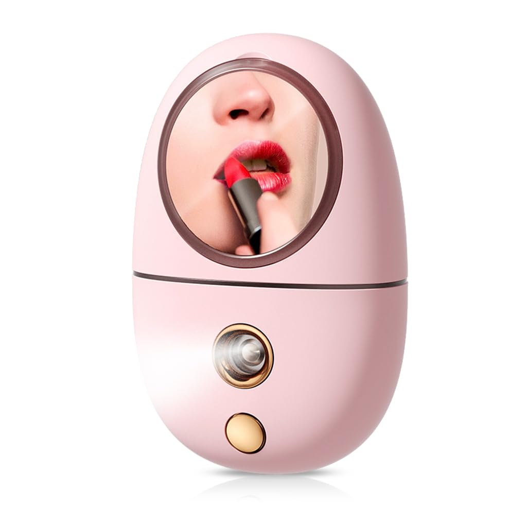 Venzina® Face Nano Mist Sprayer with Mirror, Mini Face Steamer for Face, Travel Facial Mist Spray, 35ml Pocket Face Mist Sprayer, Portable Face Mist Machine Skin Moisturizing USB Rechargeable