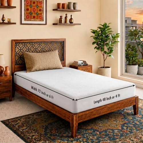 Image of Lithara Terry Cotton Fitted Mattress Protector for Single Bed | Waterproof & Elastic Band | Ultra Soft & Hypoallergenic Mattress Cover | Size : 48 x 72 Inches (4 x 6 Feet) | (Pearl White)