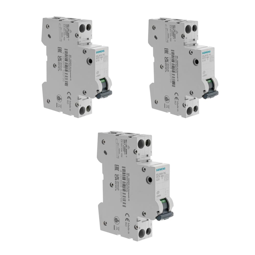 SIEMENS - Lot De 8 Disjoncteurs Modulaires Ph+N – 3×10A, 3×16A, 2×20A