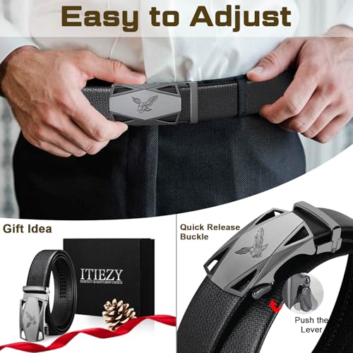 ITIEZY Ratchet Belts for Men - Mens Belts Leather Click Belt for Casual Dress 1 3/8" Adjustable Slide Belt, Cut for Exact Fit4