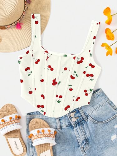 Image of mikuchiku Women's Floral Corset Tank Top, Printed, Sleeveless Crop Top