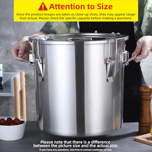 Image of 304 stainless steel food storage containers with lids lock clips airtight container large airtight for rice flour sugar grain coffee bean storage containers Kitchen jar (5.55gal /21L)