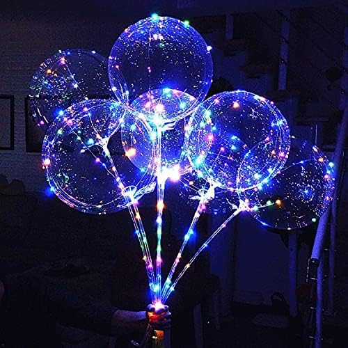 10 Pack Reusable LED Balloons, Clear Light Up Balloons with Sticks + Air Pump, Helium Balloons Glow in the Dark Balloons, Colorful Party Balloon Sets for Party, Birthday, Wedding, Decoration