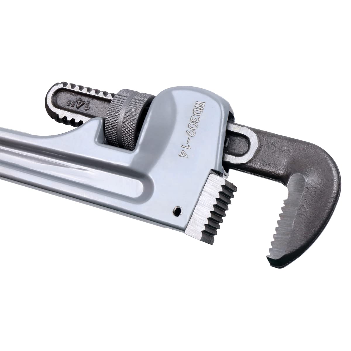 Llave de tubo de 36 pulgadas, llave de fontanería de aluminio, apertura máxima de 110 mm, cabeza de acero al cromo molibdeno forjado, mandíbula tratada térmicamente, mango de aluminio duradero