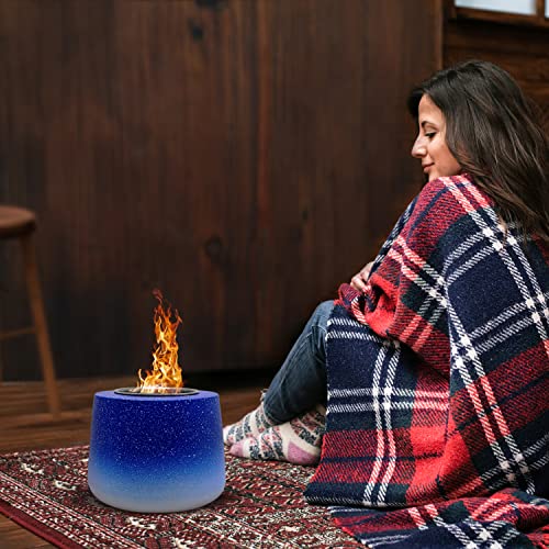 Tabletop Firepit Bowl – Portable Fire Pit With Extinguisher Lid – Concrete Table Top Fire Pit – Mini Tabletop Fireplace With Cotton For Long Burning (Light Blue-Starlight) #TOP7